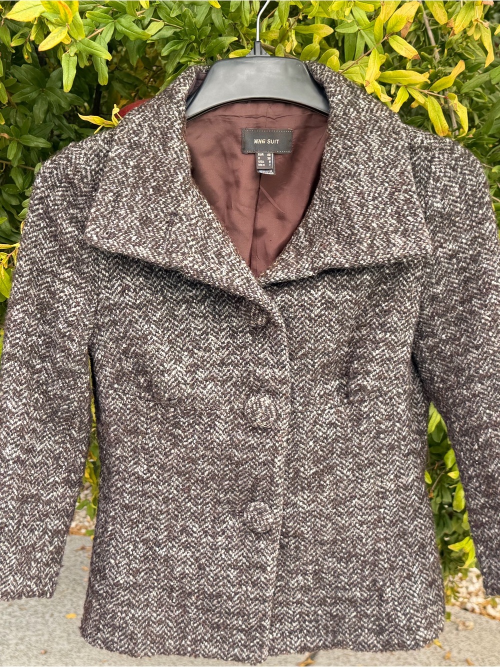 Mango Women's Brown Herringbone Pea Coat size 8